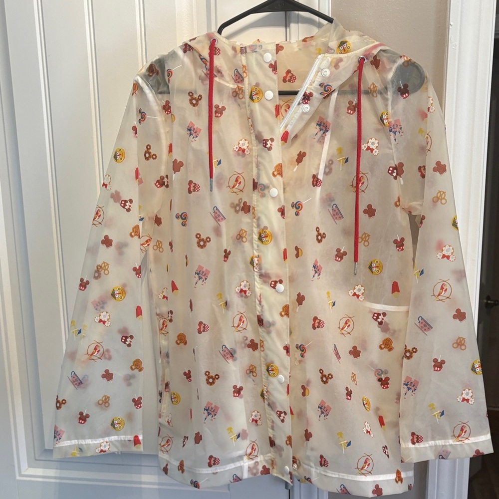 Disney Parks Clear Hooded Rain Jacket with Snack Images
